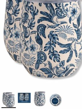 Blue Tropical Floral Stemless Wine Tumbler - Wedgewood